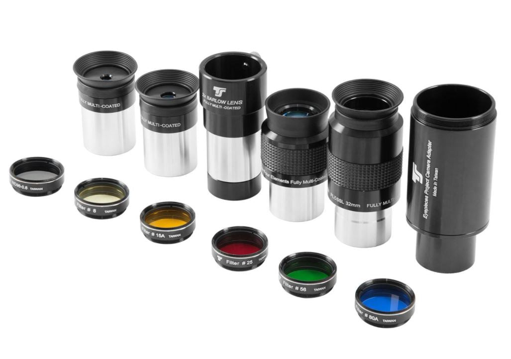 TS-Optics 1.25" 12 pc Eyepiece, Filters and Adapter set with Metal Case