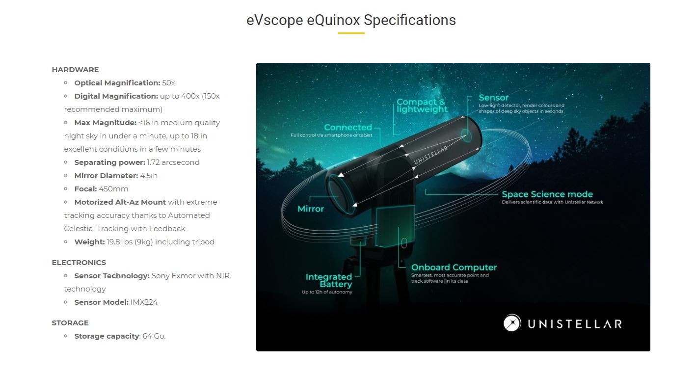 Unistellar Telescope N 114/450 eVscope eQuinox - Smart Electronic Telescope